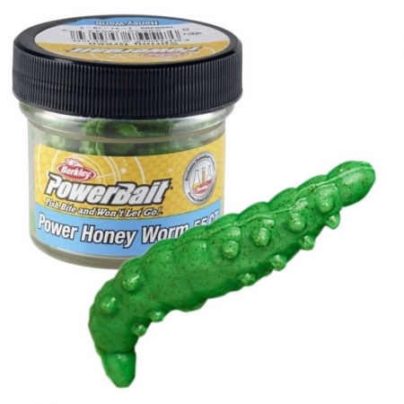 Pentru pastrav - Momeala Berkley PowerBait Honey Worm 2,5cm Spring Green - usturoi 25 bucati/borcan