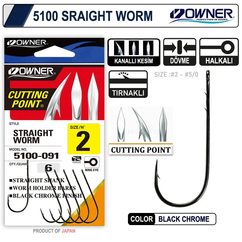 Offset - Carlige de pescuit Owner 5100 Cutting Point Streight Worm