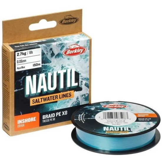 Monofilament - Fir de pescuit Textil Berkley Nautil Braid X8, Aqua Blue, 150m, 0.06mm, 2.7kg
