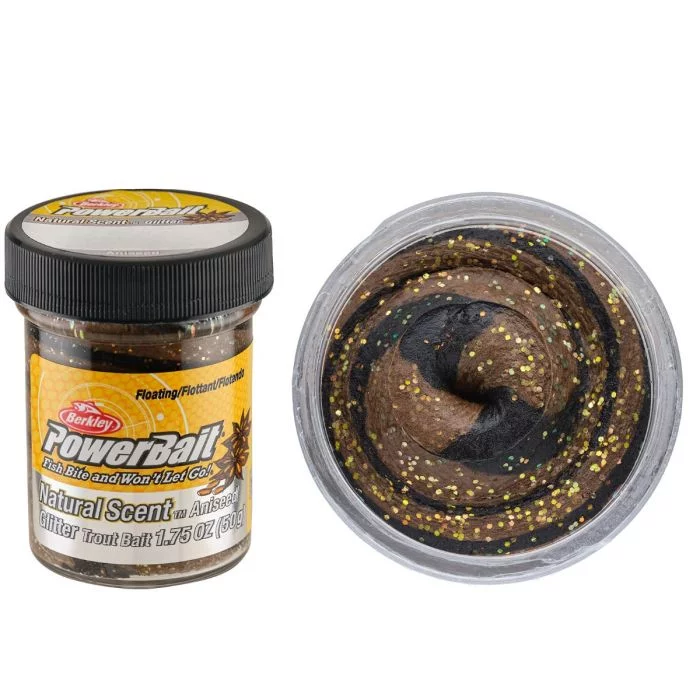RAPITORI - Momeala pentru păstrăv Berkley PowerBait Natural Scent Glitter - aroma anason, Black Brown