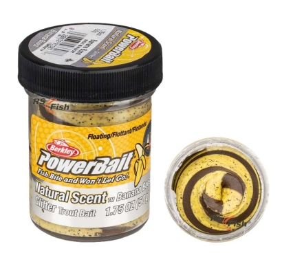 RAPITORI - Momeala pentru păstrăv Berkley PowerBait Natural Scent Glitter - aroma fructe, Banana Boost