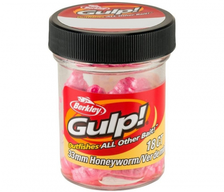 Pentru pastrav - Momeala Berkley PowerBait Honey Worm 3,3cm, Bubblegum, 18 bucati/borcan