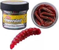 Pentru pastrav - Momeala Berkley PowerBait Honey Worm Aroma Banana 2,5cm Red with Scales, 55 bucati/borcan