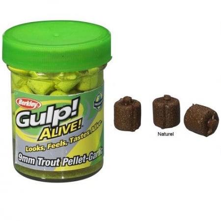 Naluci soft - Momeala pentru pastrav Gulp! Alive Trout Pellets, aroma usturoi, 9mm, Natural