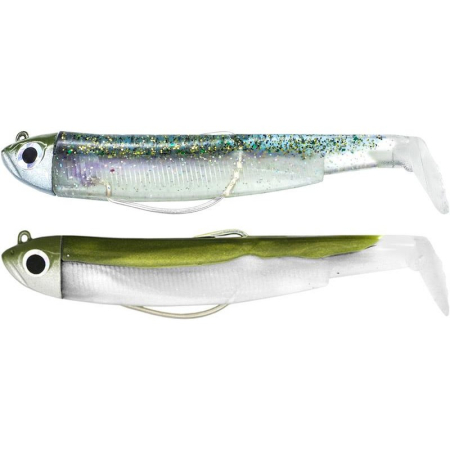 RAPITORI - Naluca Fiiish Black Minnow No1 Double Combo: 2 Jig Heads 3g + 2 Lure Bodies 7cm - Ghost Minnow/Kaki