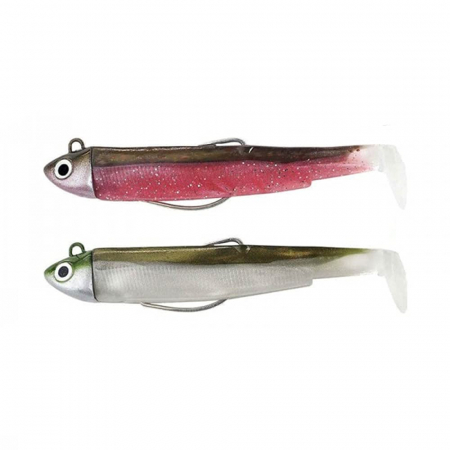 Pentru pastrav - Naluca Fiiish Black Minnow No1 Double Combo Shad: 2 Jig Heads 4.5g + 2 Lure Bodies 7cm - Pink/Kaki