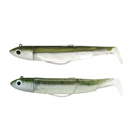 Pentru pastrav - Naluca Fiiish Black Minnow No1 Double Combo Shad: 2 Jig Heads 6g + 2 Lure Bodies 7cm - Kaki/Ghost Minnow
