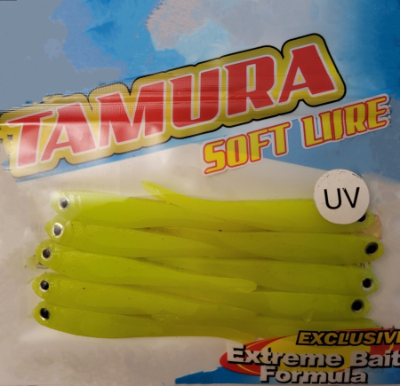 Naluci soft - Naluca Tamura Soft Lure MF-316; 6,5 cm; 10 bucati; CULOARE - UV Yellow Chartreuse