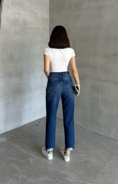 Blugi Boyfriend Albastru Închis cu Model [2]
