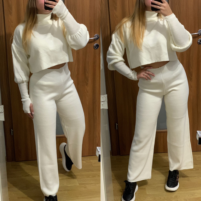 Compleu Dama Tricot Alb Evazat [2]