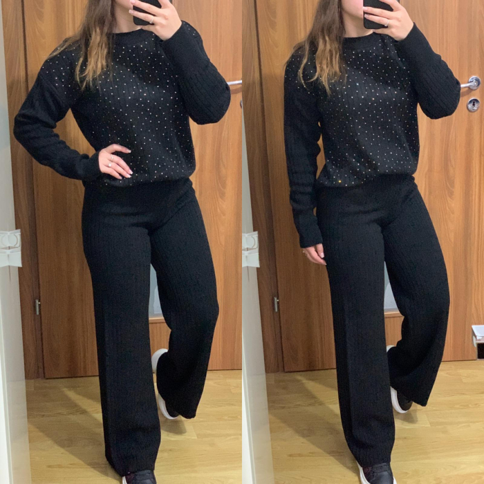 Compleu Dama Tricot Negru cu Pietricele [2]