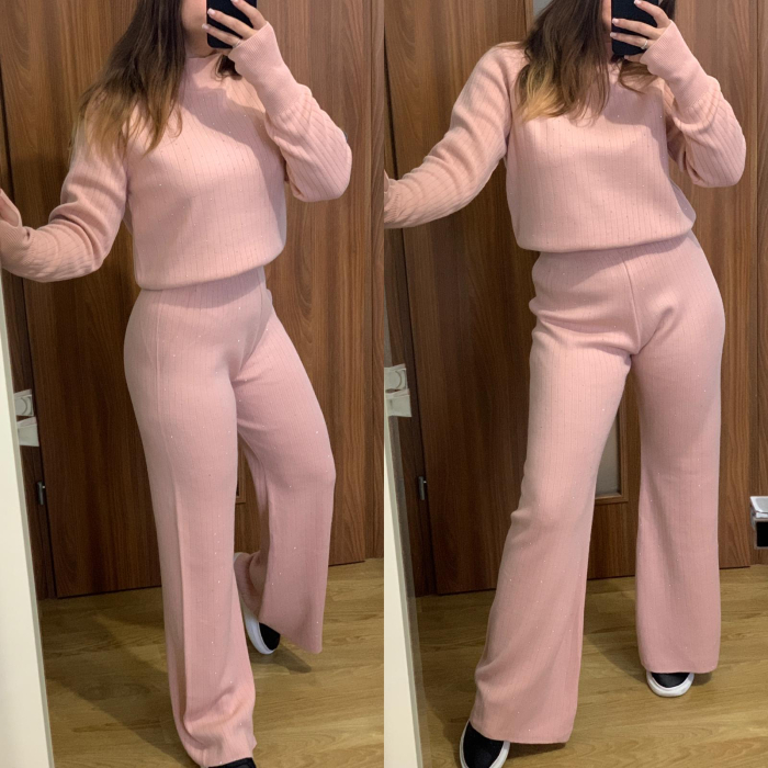 Compleu Dama Tricot Roz cu Pietricele [1]
