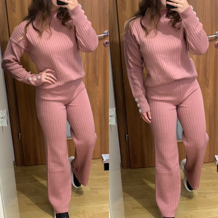 Compleu Dama Tricot Roz Pudra cu Accesorii [2]