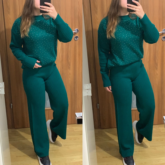 Compleu Dama Tricot Verde cu Pietricele [2]