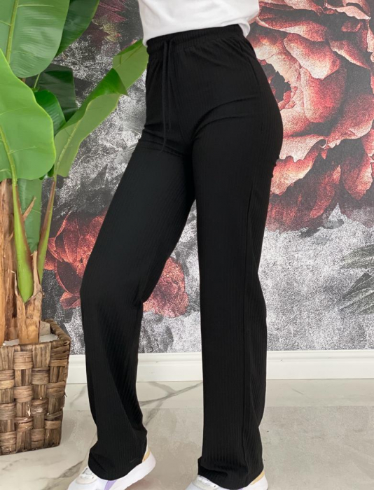 Pantaloni Dama Negri Elastici Evazați cu Snur în talie [4]