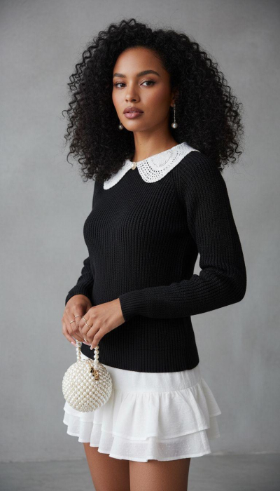 Pulover negru cu guler alb [1]