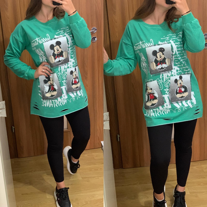 Set colanti negri+ bluza verde cu imprimeu si strasuri [2]