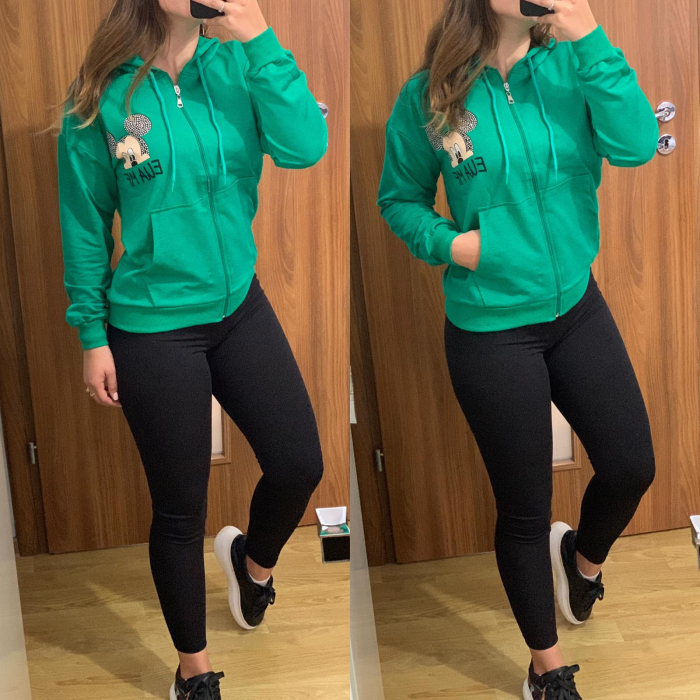 Set colanti negri+ hanorac verde cu fermoar [1]