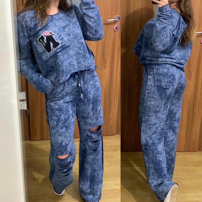 Trening Dama Bumbac Albastru cu Model [2]