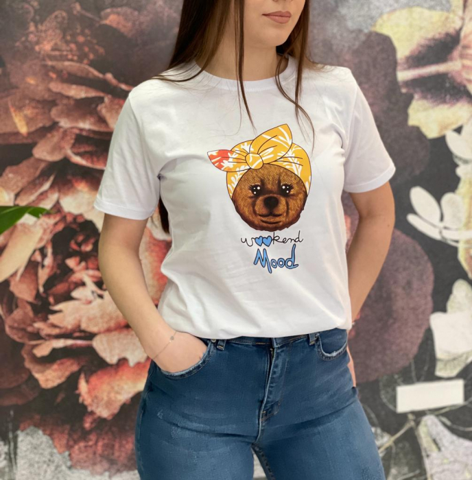 Tricou Damă Alb cu Imprimeu Colorat [3]