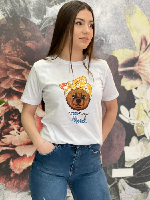 Tricou Damă Alb cu Imprimeu Colorat [4]