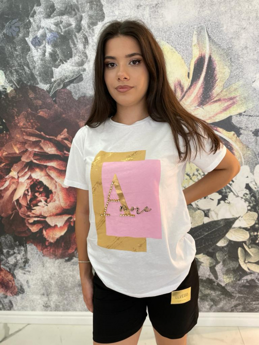 Tricou Dama Alb cu Imprimeu Colorat și Accesorii [2]