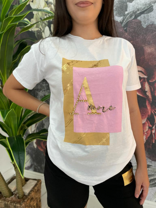 Tricou Dama Alb cu Imprimeu Colorat și Accesorii [3]