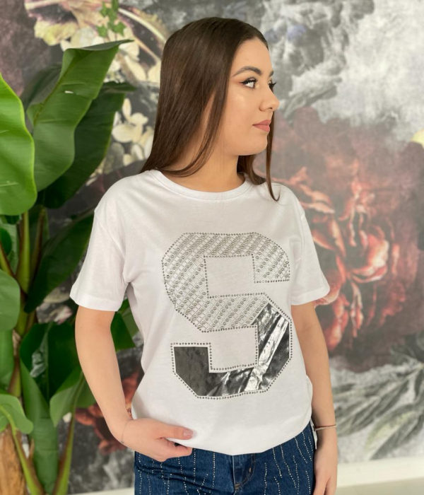 Tricou Dama Alb cu Pietre  Aplicate [1]
