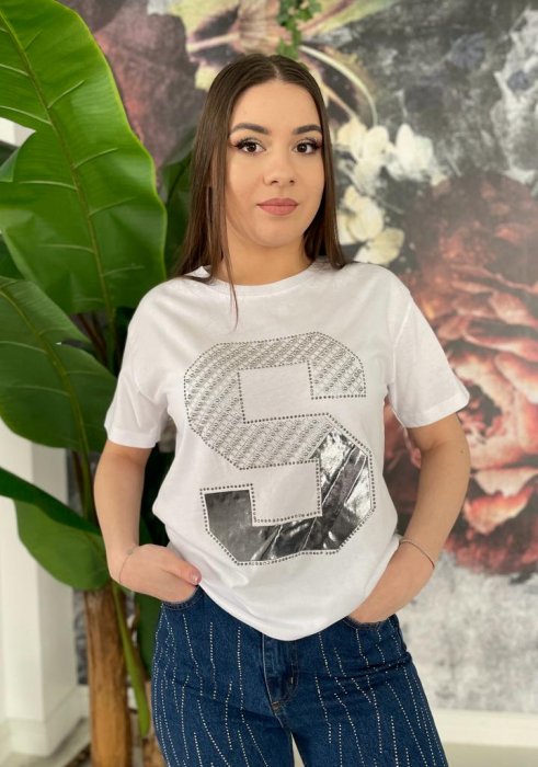 Tricou Dama Alb cu Pietre  Aplicate [3]