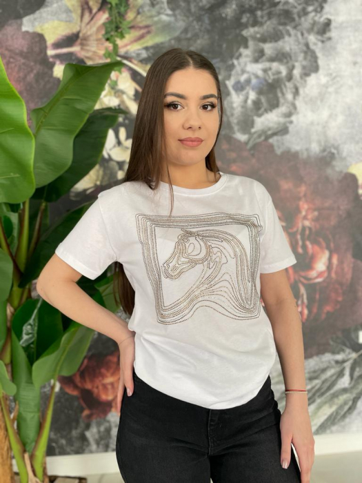 Tricou Dama Alb cu Strasuri Colorate [2]