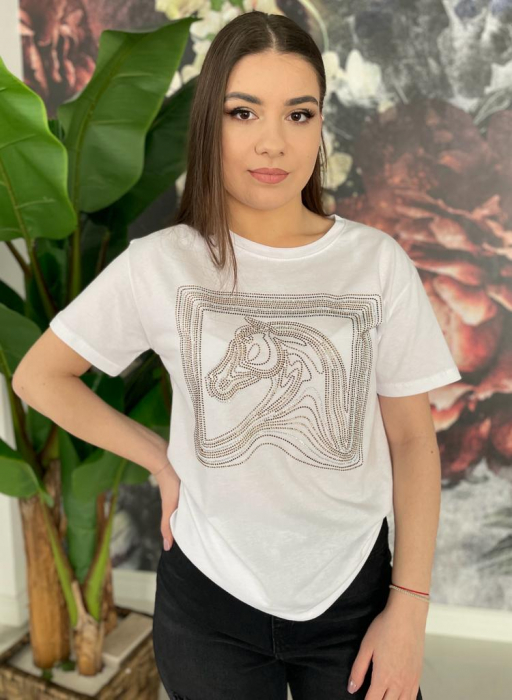 Tricou Dama Alb cu Strasuri Colorate [5]