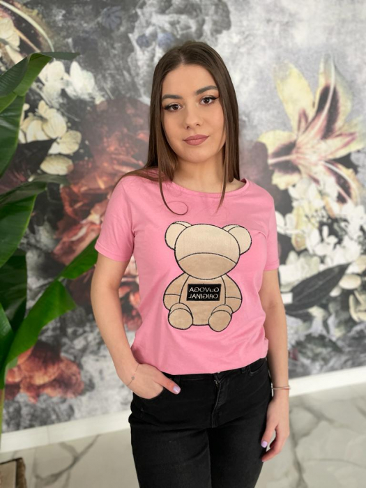 Tricou Dama Roz Ursulet Brodat [2]