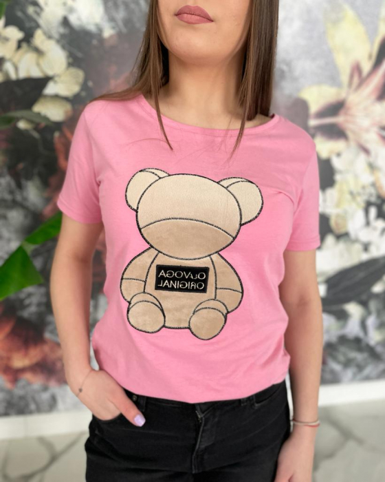 Tricou Dama Roz Ursulet Brodat [3]