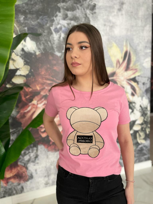 Tricou Dama Roz Ursulet Brodat [4]
