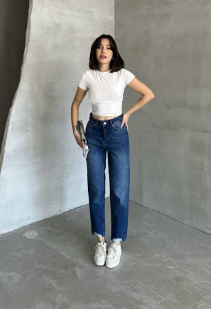 Blugi Boyfriend Albastru Închis cu Model NOUTATI - Blugi Boyfriend Albastru Închis cu Model