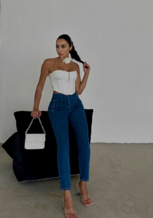 Blugi Dama Boyfriend Talie Înaltă Albastru Închis [2]