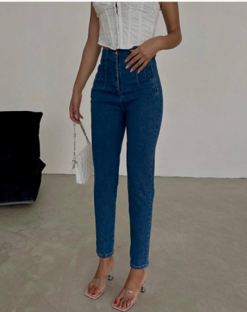 Blugi Dama Boyfriend Talie Înaltă Albastru Închis [3]