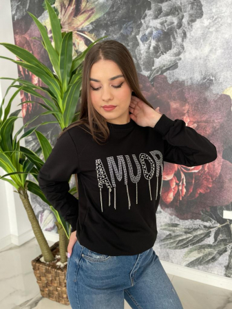 Bluza Dama Neagra cu Strasuri Argintii NOUTATI - Bluza Dama Neagra cu Strasuri Argintii
