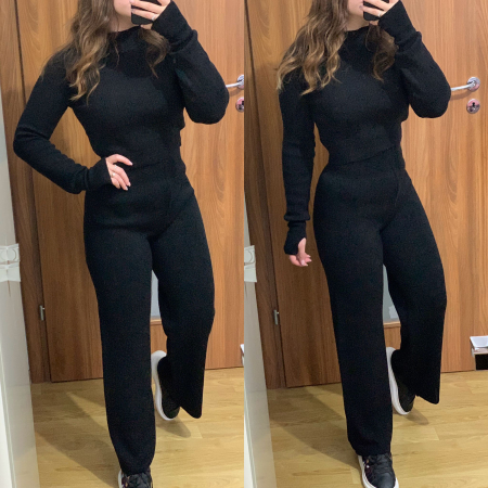 TOAMNĂ/IARNĂ - Compleu Dama Evazat Tricot Negru