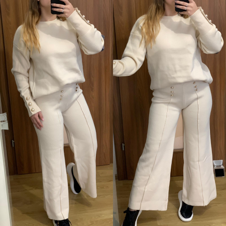 Compleu Dama Tricot Alb cu Nasturei