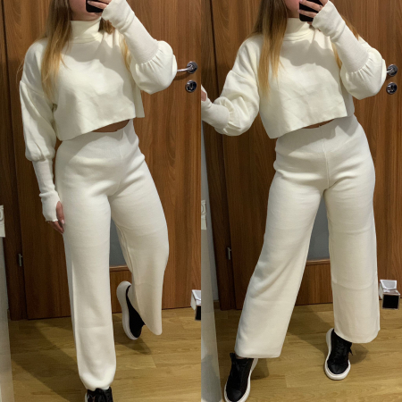 Compleu Dama Tricot Alb Evazat NOUTATI - Compleu Dama Tricot Alb Evazat