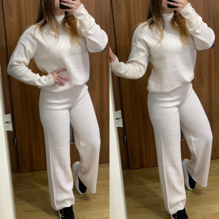 NOUTATI - Compleu Dama Tricot Crem Evazat cu Accesorii