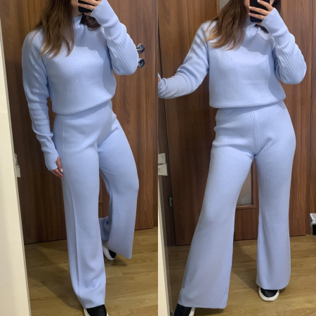 NOUTATI - Compleu Dama Tricot Bleu cu Pietricele