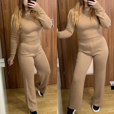 NOUTATI - Compleu Dama Tricot Evazat  Maro Deschis