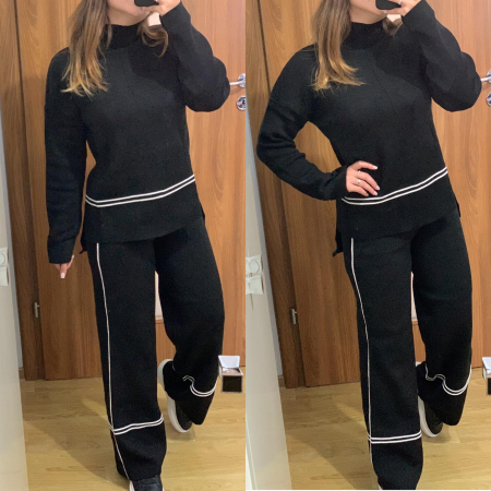 Compleu Dama Tricot Evazat Negru NOUTATI - Compleu Dama Tricot Evazat Negru