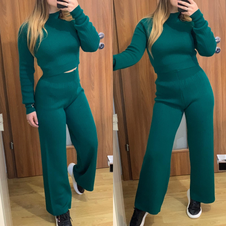 Compleu Dama Tricot Evazat Verde NOUTATI - Compleu Dama Tricot Evazat Verde