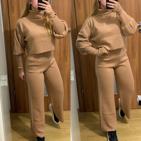 NOUTATI - Compleu Dama Tricot Maro Deschis Evazat