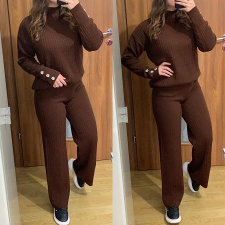 NOUTATI - Compleu Dama Tricot Maro Inchis cu Accesorii