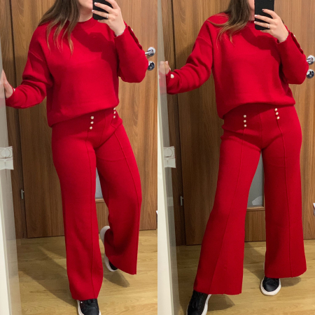 Compleu Dama Tricot Rosu cu Nasturei