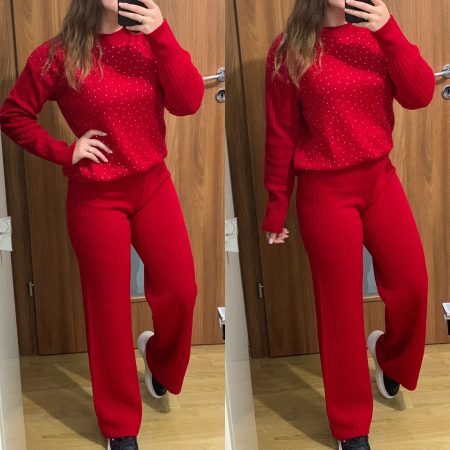 Compleu Dama Tricot Rosu cu Pietricele [1]